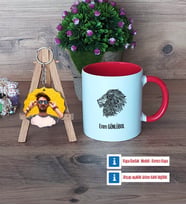 Aslan Kupa Bardak Beyaz ve Fotoğraflı Ahşap Anahtarlık Hediye (Model 2)