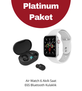 Watch 7 Plus Akıllı Saat (Çift Tuş Aktif) + E6S Ekranlı Bluetooth Kulaklık (Beyaz)