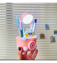 Sevimli Karikatür Kalem Tutucu Ve Masa Lambası (Pembe)