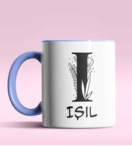 Kişiye Özel I Harfi Romantik Tasarım Siyah Renk Kupa (Mavi)