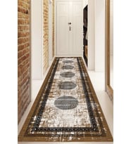 Dijital Baskılı Kaymaz Taban Yıkanabilir Modern Yolluk Ve Koridor Halısı NDU-SD-1081 (Kahverengi)