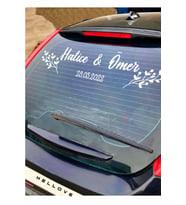 Gelin Arabası Sticker Süs Dekoratif İsim ve Tarih Yazılı Özel Etiket (Gümüş)