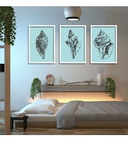 3'lü Ahşap Lamine Çerçeveli Mdf Banyo Tablosu Deniz Kabukları (Beyaz)