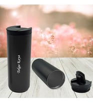 KİŞİYE ÖZEL İSİM BASKILI ÇELİK İÇİLEBİLİR VAKUMLU KAPAKLI TERMOS BARDAK 500 ML (Siyah)