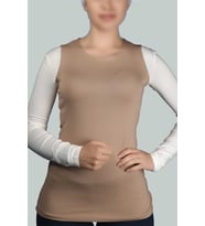 Sıfır Kol Bisiklet Yaka Likralı Penye Kadın Body (Koyu Bej)