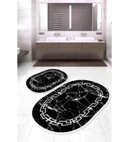 Dijital Baskılı Kaymaz Taban Yıkanabilir Oval 2'li Klozet Takımı Banyo Paspası NOKZ-SD-589 (Siyah)
