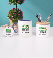 Petrol ve Doğalgaz Mühendisi Kupa Bardak Kırmızı Kalemlik ve Anahtarlık (Model 2)