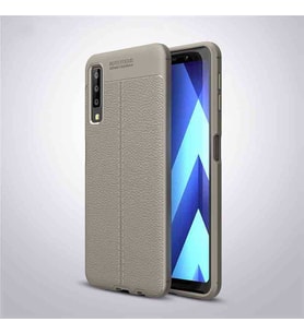 Samsung Galaxy A7 2018 Kılıf Deri Tarzı Niss Silikon Case (Gri)
