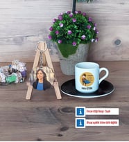 Öğretmenler Günü Hediyesi Türk Kahvesi Fincanı Ahşap Altlıklı ve Fotoğraflı Ahşap Anahtarlık Hediye (Model 7)