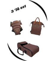 Jusso Portbebe Ana Kucağı + Bebek Taşıma Kanguru + Bebek Bakım Çantası Gri 3 Lü Set (Kahverengi)