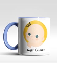 Kişiye Özel Ebe Tasarımlı Siyah Kupa (Beyaz-Mavi)