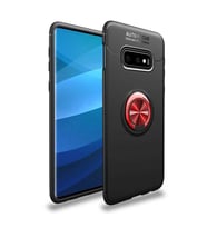 Samsung Galaxy S10E Kılıf Yüzüklü Magnetli Ravel Case (Siyah-Kırmızı)