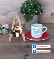 Doğum Günü Hediyesi Türk Kahvesi Fincanı Ahşap Altlıklı ve Fotoğraflı Ahşap Anahtarlık Hediye (Model 3)