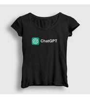 Presmono Kadın Beyaz Logo Ai Chatgpt Yapay Zeka T-Shirt 442417tt (Siyah)