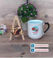 İtfaiyeci Kupa Bardak Beyaz ve Fotoğraflı Ahşap Anahtarlık Hediye (Model 10)