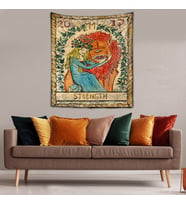 Strength Tarot Yıkanabilir Leke Tutmaz Kumaş Duvar Örtüsü Duvar Halısı Tapestry (Çok Renkli)