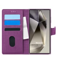 Microsonic Samsung Galaxy S24 Ultra Kılıf Fabric Book Wallet Siyah (Mor)