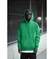Kapşonlu 3 İplik Kalın İçi Polarlı Oversize Kangru Cepli Erkek Sweatshirt (Yeşil)