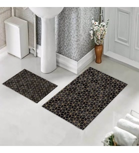 Banyo Halısı Ikili Klozet Takımı Kaymaz Tabanlı (60 xm x 100 cm + 40 cm x 60 cm)  (Siyah)