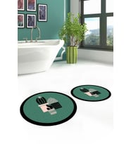 EVDEYA Dijital Yıkanabilir Kaktüs Çiçek Desen İkili Yuvarlak Banyo Halısı Klozet Takımı, YKLOZET-22-BEYAZ, (Yeşil)
