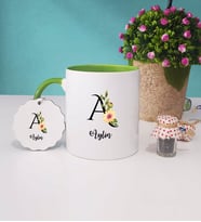 Harf Tasarımlı Kupa Bardak ve Anahtarlık İsme Özel Hediye (Yeşil)