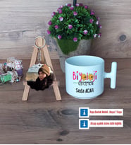 Biyoloji Öğretmeni Kupa Bardak Beyaz ve Fotoğraflı Ahşap Anahtarlık Hediye (Model 12)