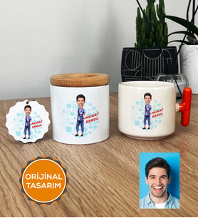 Kişiye Özel Karikatürlü Hemşire Hediye Seti T Kupa, Kalemlik, Anahtarlık Erkek Hemşireye Tıp Bayramı Hediyesi (Turuncu)