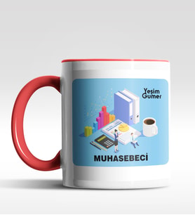 Kişiye Özel Muhasebeci Tasarımlı Siyah Kupa (Kırmızı-Beyaz)
