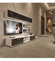 Decoraktiv Eko 5 Mdf Dvd Tv Ünitesi Tv Sehpası (Beyaz - Siyah Mermer)