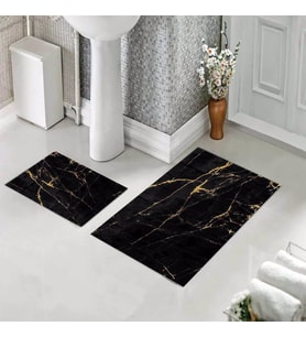 Banyo Halısı Ikili Klozet Takımı Kaymaz Tabanlı (60 xm x 100 cm + 40 cm x 60 cm)  (Siyah)