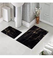 Banyo Halısı Ikili Klozet Takımı Kaymaz Tabanlı (60 xm x 100 cm + 40 cm x 60 cm)  (Siyah)