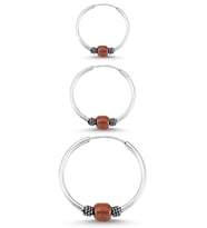 Boncuklu Gümüş Halka Küpe Kombin 10mm + 12mm + 16mm wsk09t (Bordo)