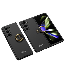 Galaxy Z Fold 5 Kılıf Zore Kıpta Yüzüklü Flip Sert Kılıf (Siyah)