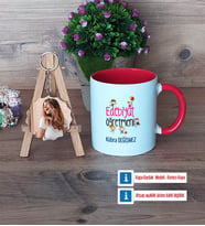 Edebiyat Öğretmeni Kupa Bardak Beyaz ve Fotoğraflı Ahşap Anahtarlık Hediye (Model 2)