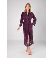 Nuşa dantelli Bambo Cotton Bayan Sabahlık Bornoz (Mürdüm)