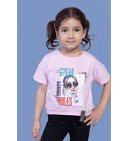 Toontoy Kız Çocuk Dijital Baskılı Tişört (Açık Pembe)