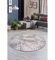 Dijidekor Halı Devetüyü Cool Karo  Yuvarlak Kaymaz Kesme İnce Yolluk Kilim Salon Halısı Modelleri (Gri-Pudra)