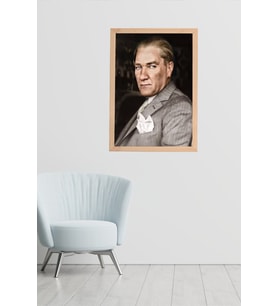 Tasarım Atatürk Posteri (Atlantik Çam - Beyaz)