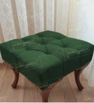 Kapitoneli Makyaj Pufu Ayak Ucu Puf Ceviz Ayak (45*45) (Yeşil)