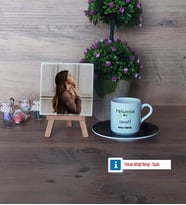 Mekatronik Mühendisi Fotoğraflı Dekoratif Taş, Ahşap Altlıklı Türk Kahvesi Fincanı Hediye (Model 7)