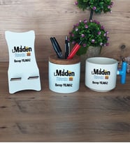 Maden Mühendisi Hediye Sepeti Kupa Bardak T Kulplu, Kalemlik ve Ahşap Telefon Standı Mühendisler Günü Hediyesi (Model 3)