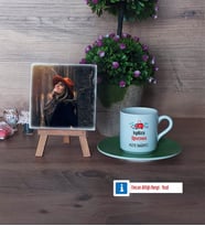 İngilizce Öğretmeni Fotoğraflı Dekoratif Taş, Ahşap Altlıklı Türk Kahvesi Fincanı Hediye Öğretmenler Günü Hediyesi (Model 9)