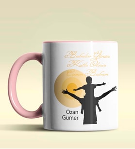 Kişiye Özel Babalar Günün Kutlu Olsun 13 Tema Siyah Kupa Bardak (Pembe)