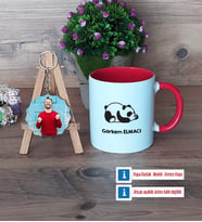 Uykucu Panda Kupa Bardak Beyaz ve Fotoğraflı Ahşap Anahtarlık Hediye (Model 2)