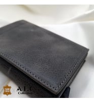 ALC Collection Hakiki Deri Mekanizmalı Renk Seçenekli Kadın ve Erkek Kartlık Cüzdan (Açık Gri-Koyu Gri)