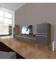 Decoraktiv Eko On2 Mdf Std Krom Ayaklı Tv Ünitesi Tv Sehpası (Antrasit - Ceviz)