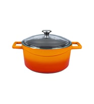Lava Döküm Yuvarlak Tencere Cam kapaklı. Glaze Çap(Ø)28cm. (Turuncu)