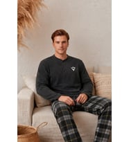 Nisanca Kışlık Erkek Polar Pijama Takımı (Füme)