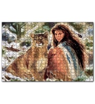 Cakapuzzle Kızılderili Kız ve Dağ Kedisi Görseli  Puzzle Yapboz MDF (Ahşap) (255 Parça)