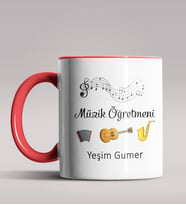 Kişiye Özel Müzik Öğretmeni Tasarımlı Siyah Renk Kupa Bardak 8 (Kırmızı)